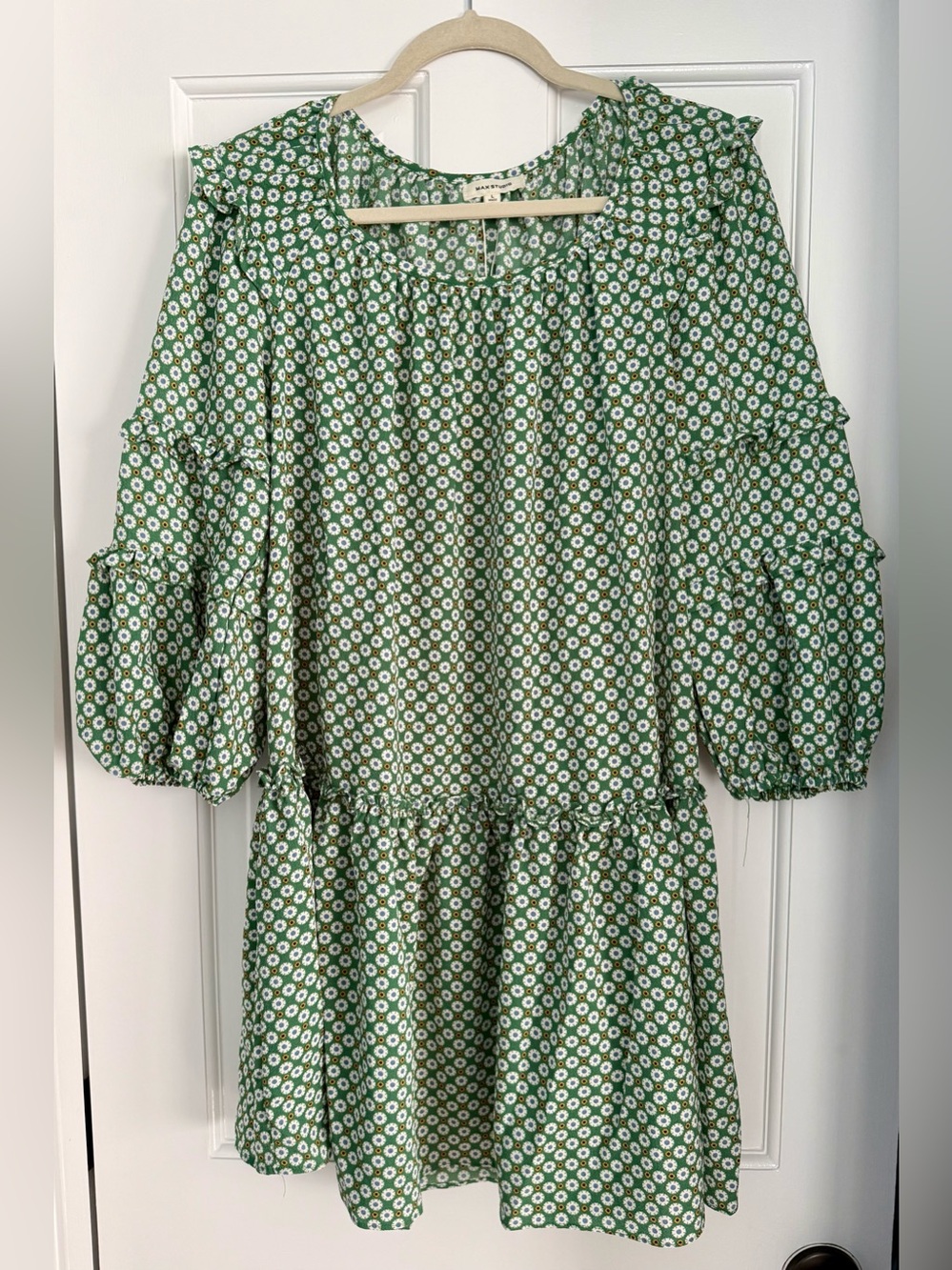 Max Studio Green Daisy Print Midi Dress, Sz L, NWT